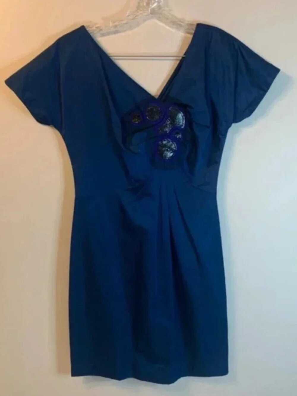 Vera Wang Lavender Label Royal Blue V-Neck  Short Sleeve Dress 4